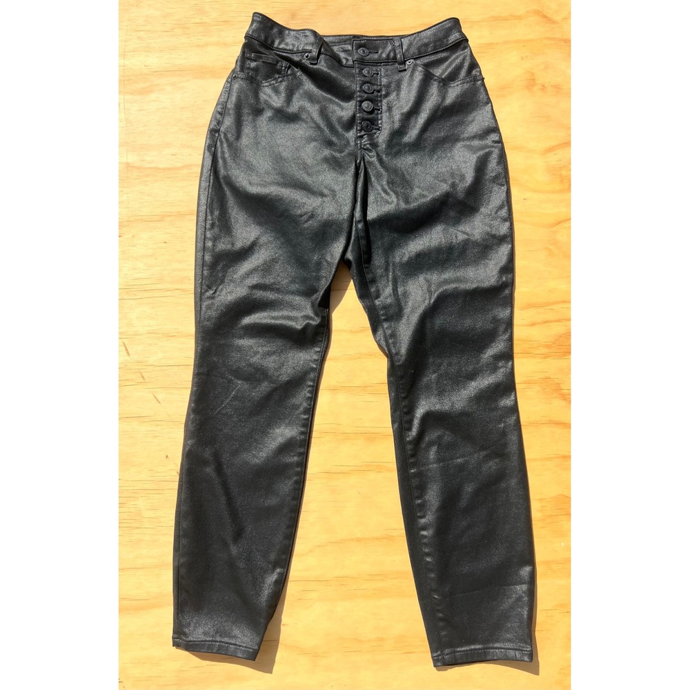 Express Curvy Skinny High Rise Black Coated Button Fly Jeans 6R